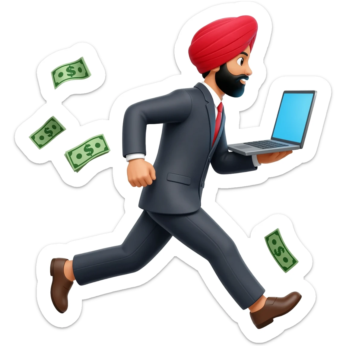 Singh RUn away with laptop and Money sticker