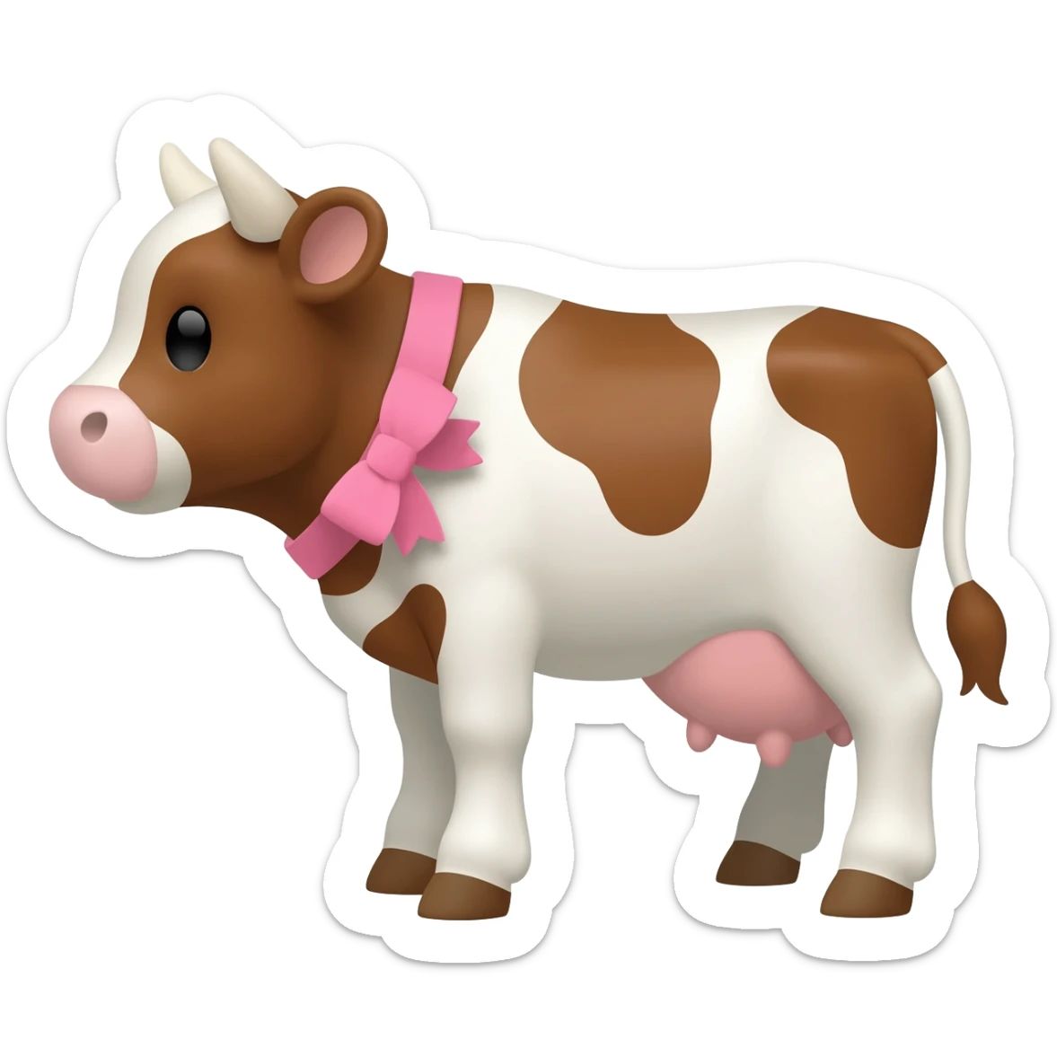 cute white and brown little cow with ribbon sticker