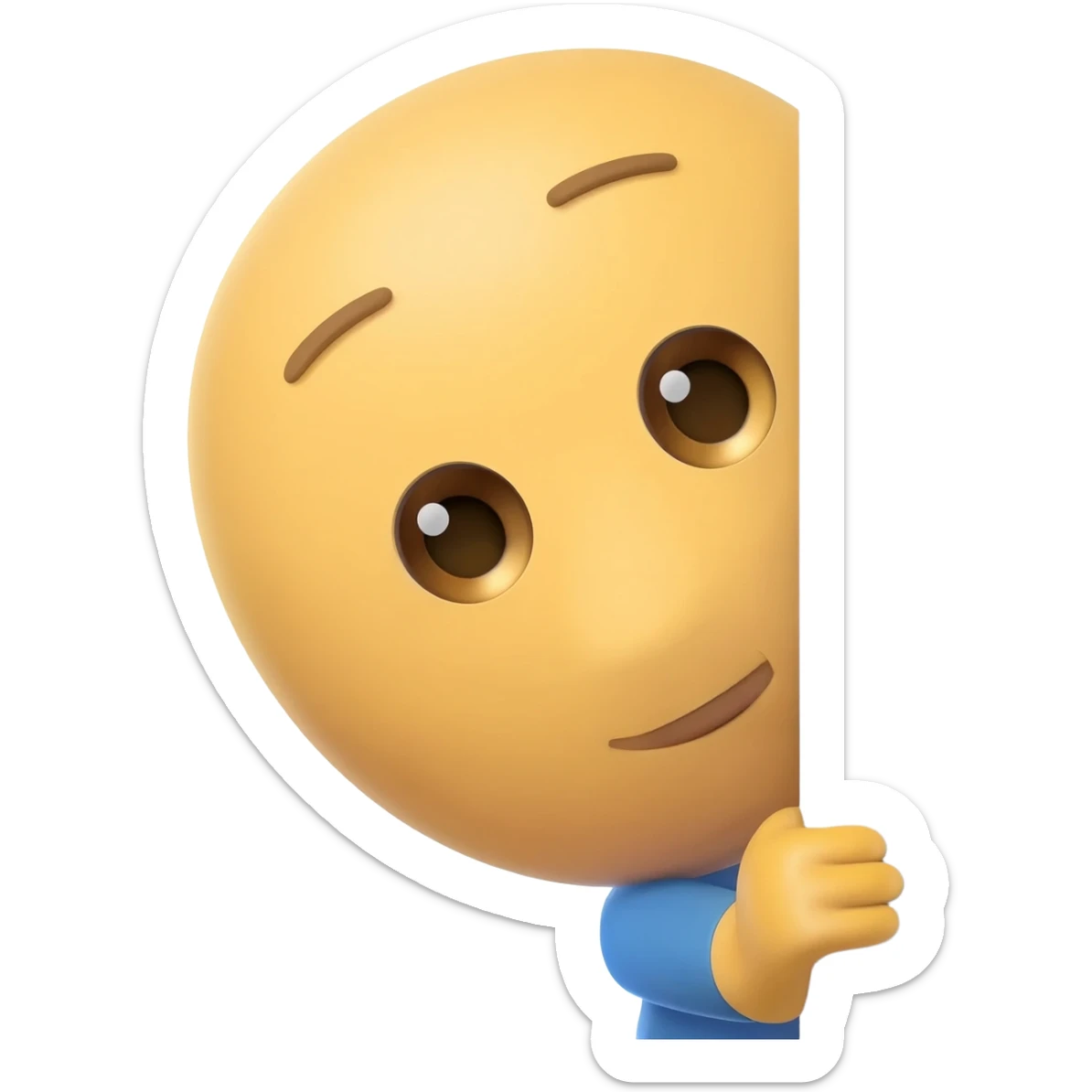 Yellow emoji face sneakily peeking from behind wall looking innocent sticker