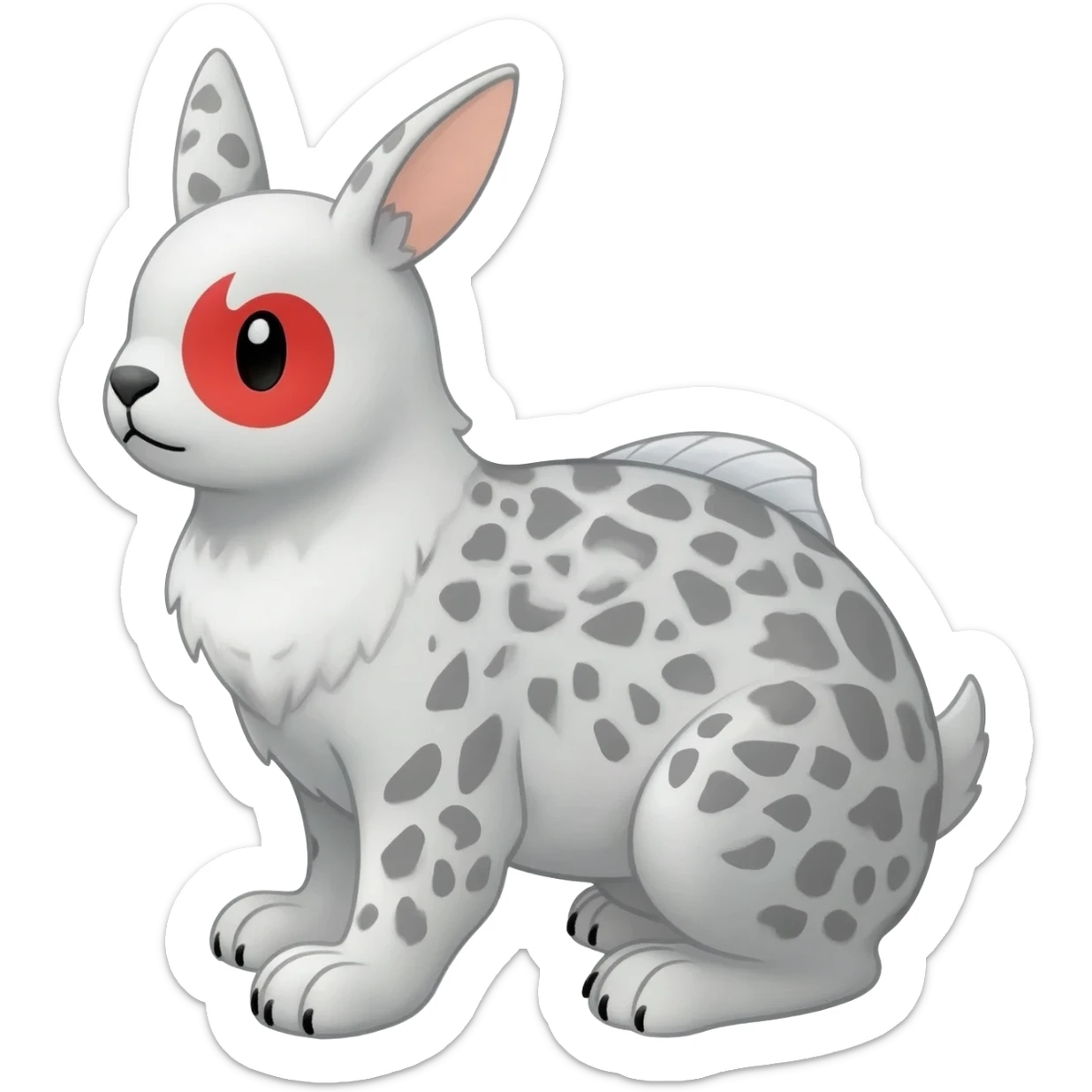 Rock Ptarmigan-Snow-Leopard-Snowshoe-Hare-Koi-Fish-Pokémon-Fakémon-Animal-hybrid, full body, with red marking over eye sticker
