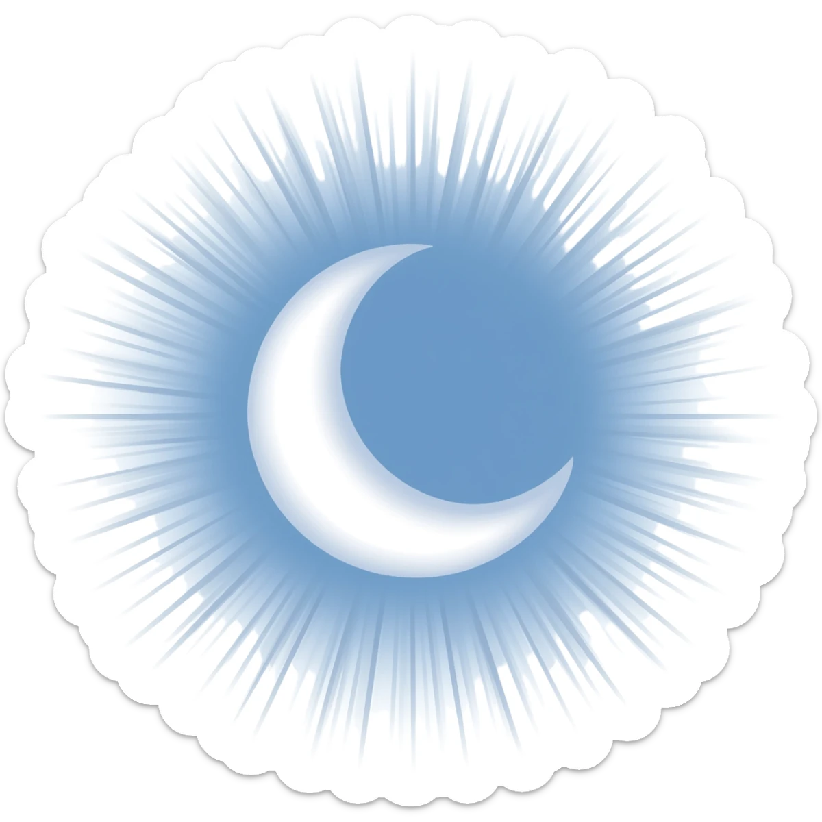 A crescent moon surrounded by bright rays of light sticker