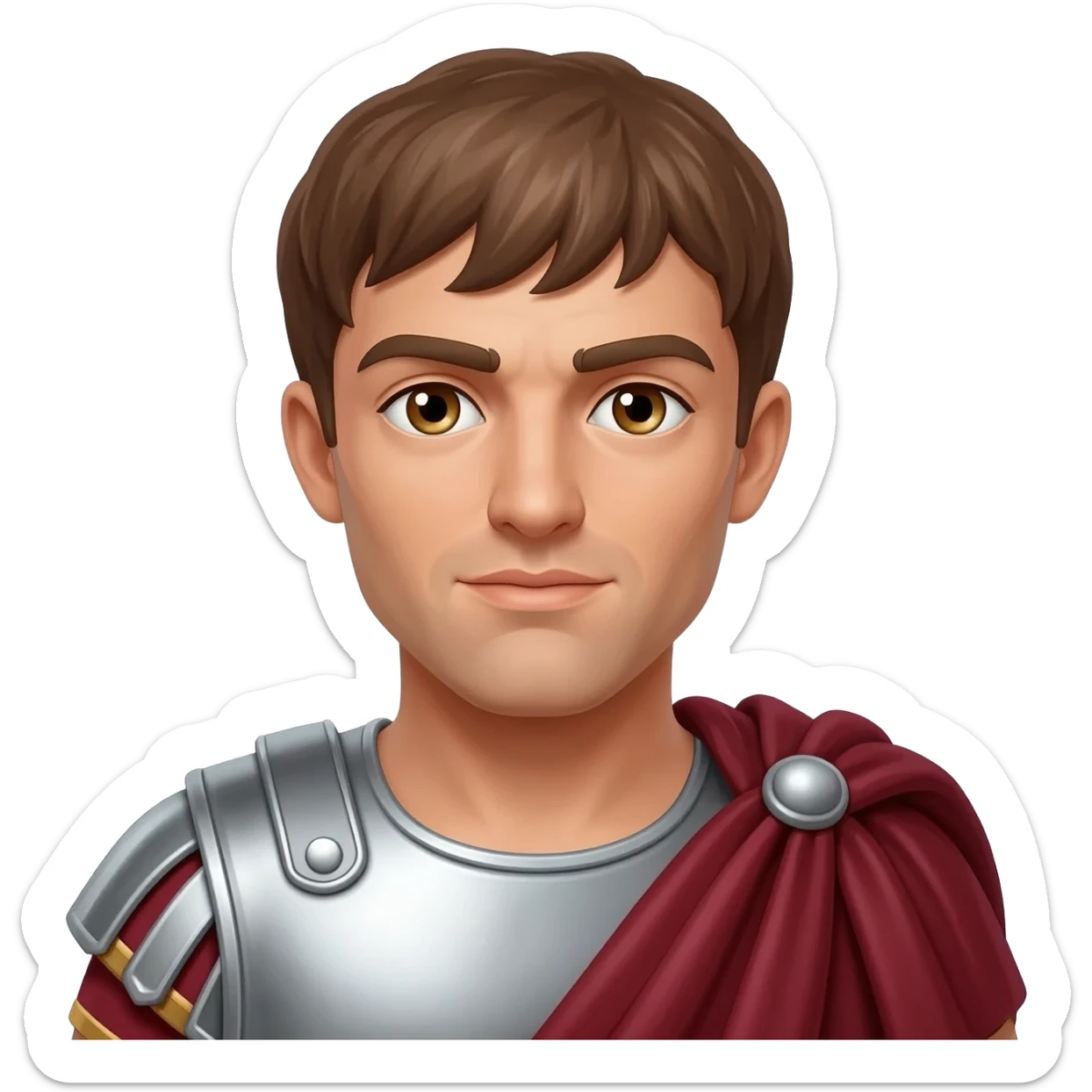 Mark Antony from Rome Mythology with hazel eyes, brown hair, white metallic tunic, dark red metallic cloak sticker