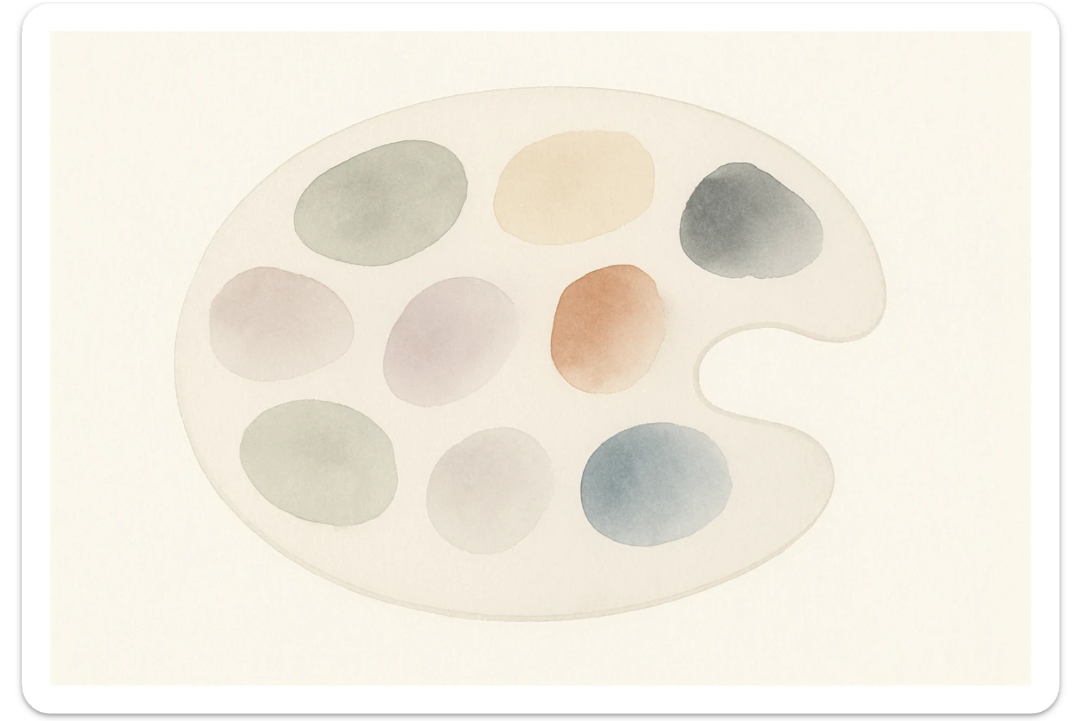 a paint palette with splashes of color, watercolor art style sticker