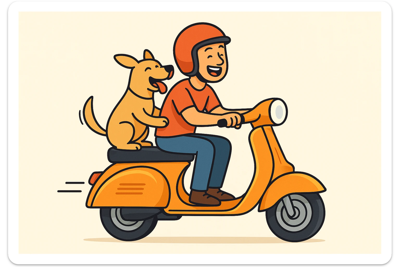 vector art of a man and his pet dog riding a vespa, for website design  sticker