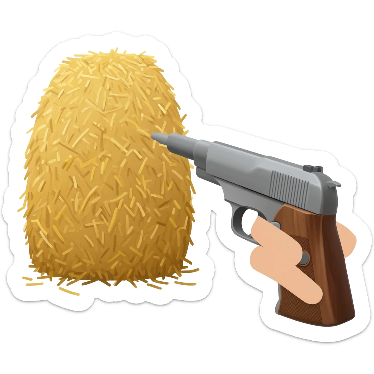 Emojis with a gun pointing at a hay bail sticker