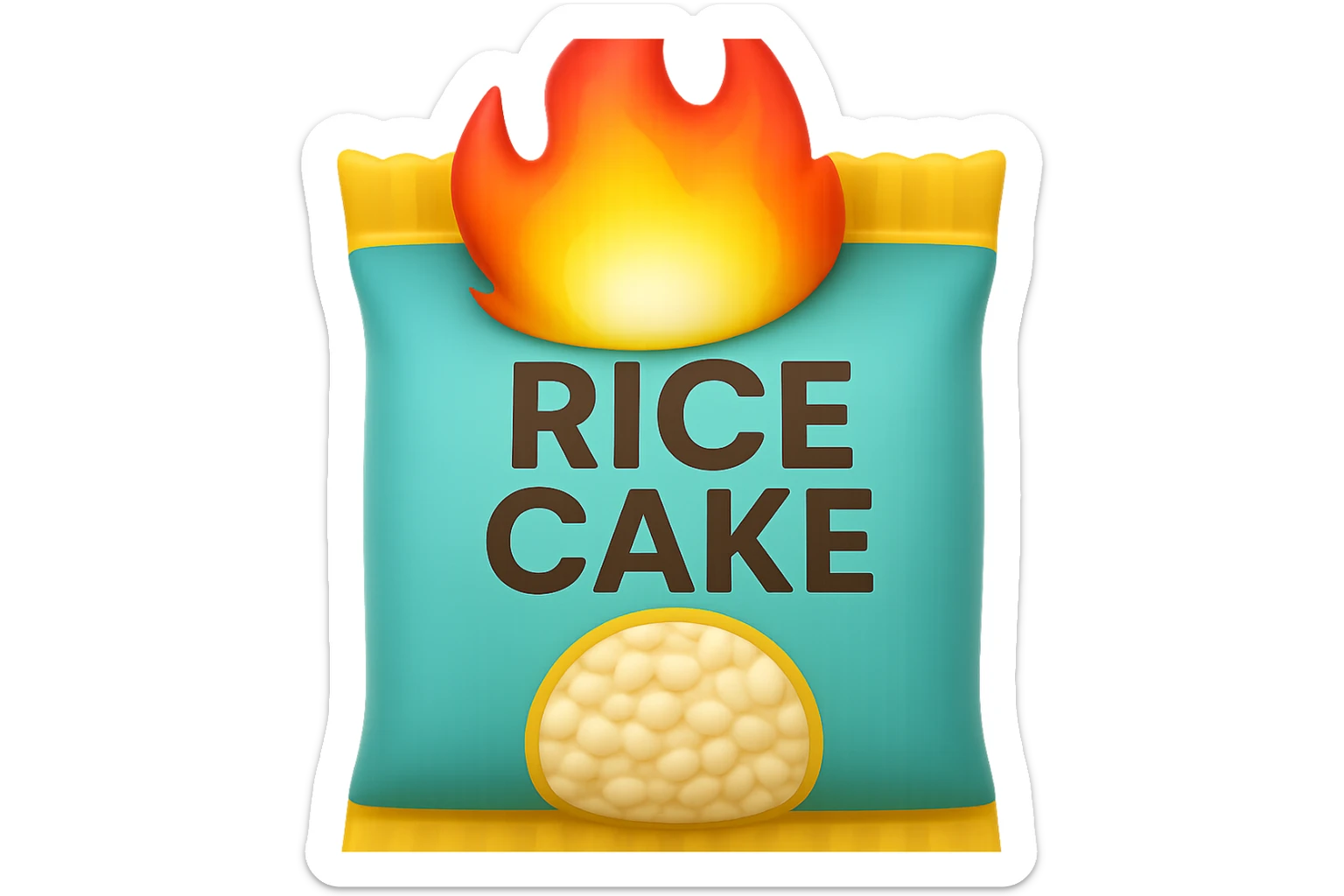 emoji stile iphone di un pacco di gallette di riso con fiamma 3d sopra sticker