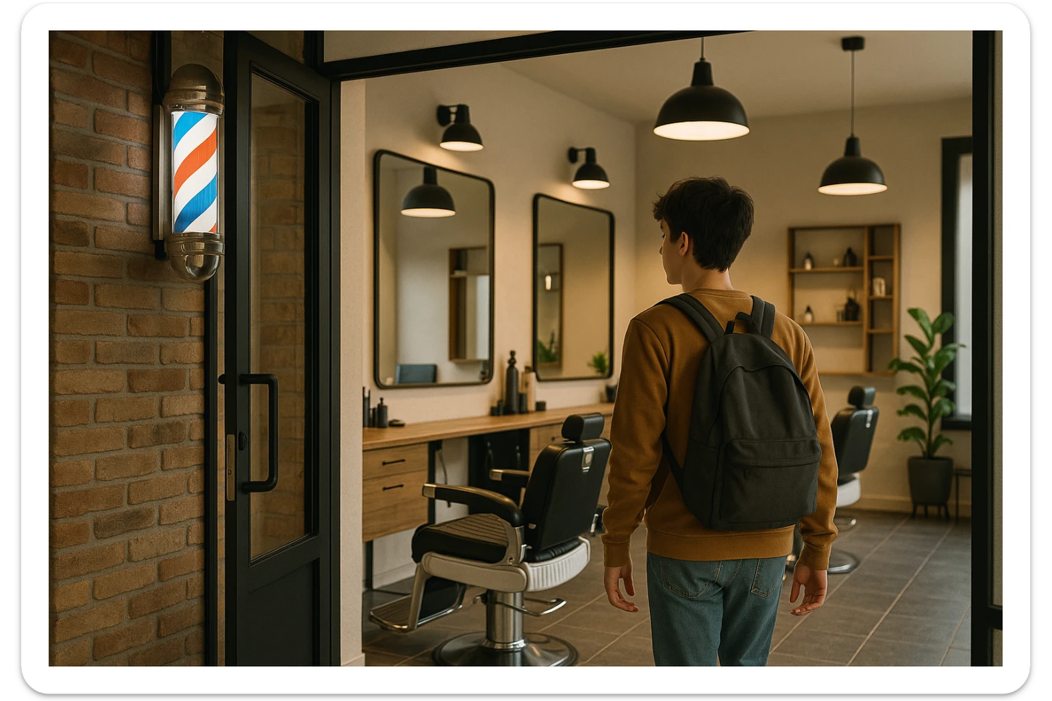 Sartaroshxonaga kirib kelayotgan! O'smirin bola sartaroshxona yangi ham eski ham emas sticker