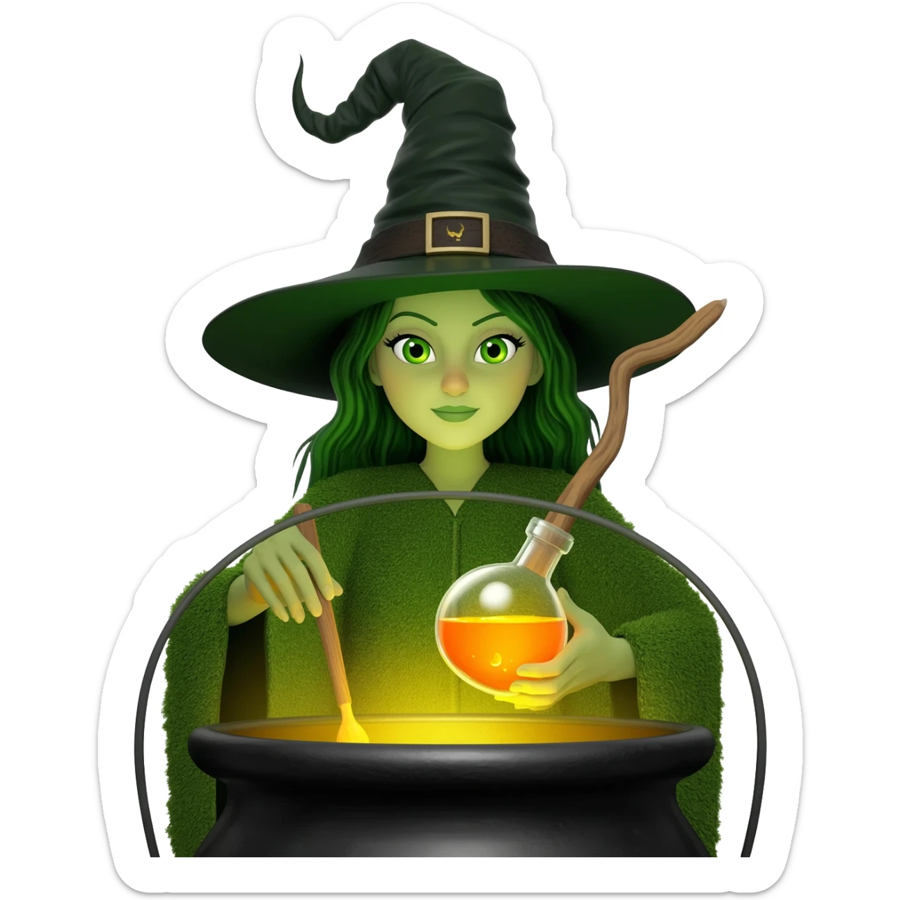 green witch cooking potion sticker