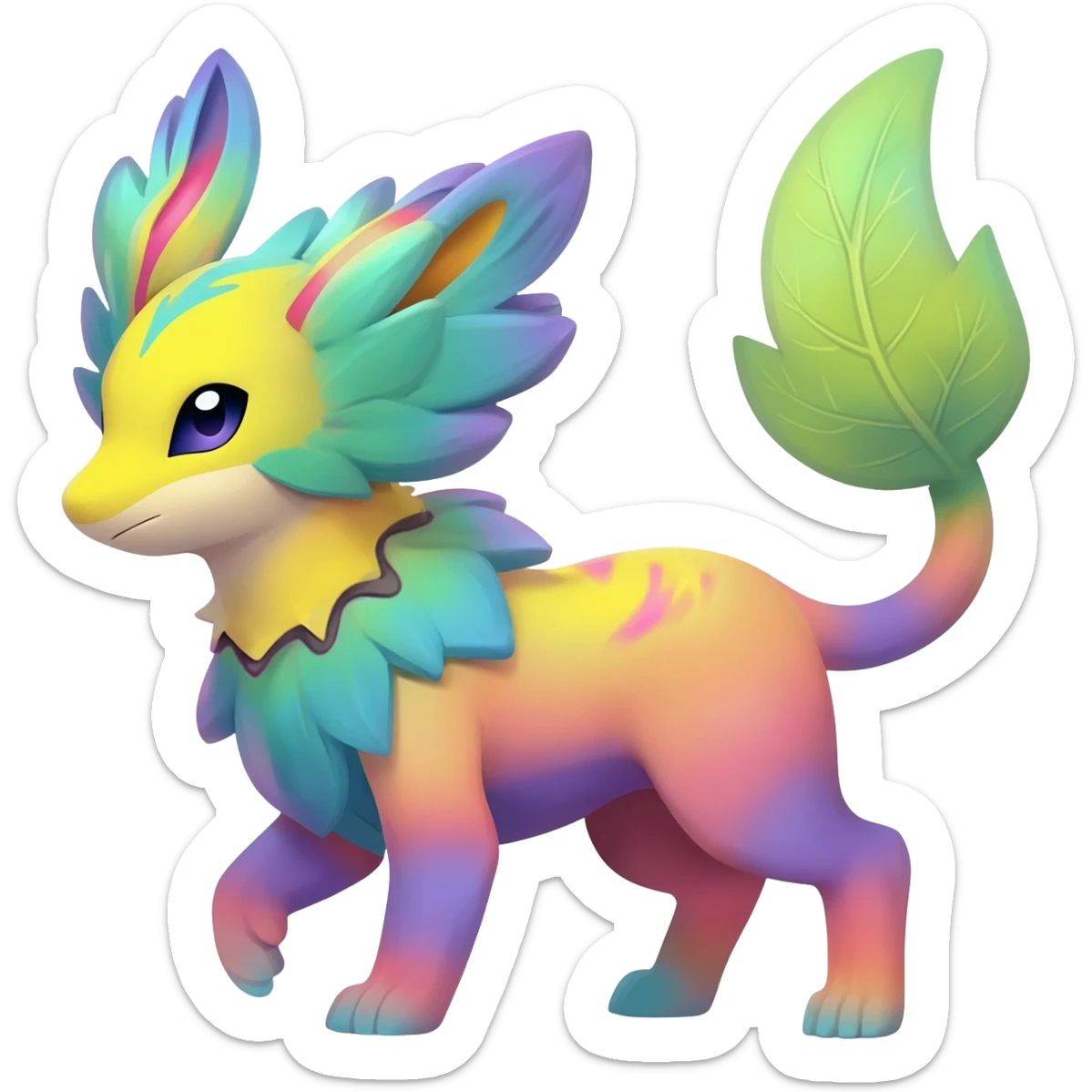 vibrant pastel bright colorful edgy exotic painted Fakémon-Pokémon-Vernid-Vaporeon-Leafeon-Sylveon-creature sticker