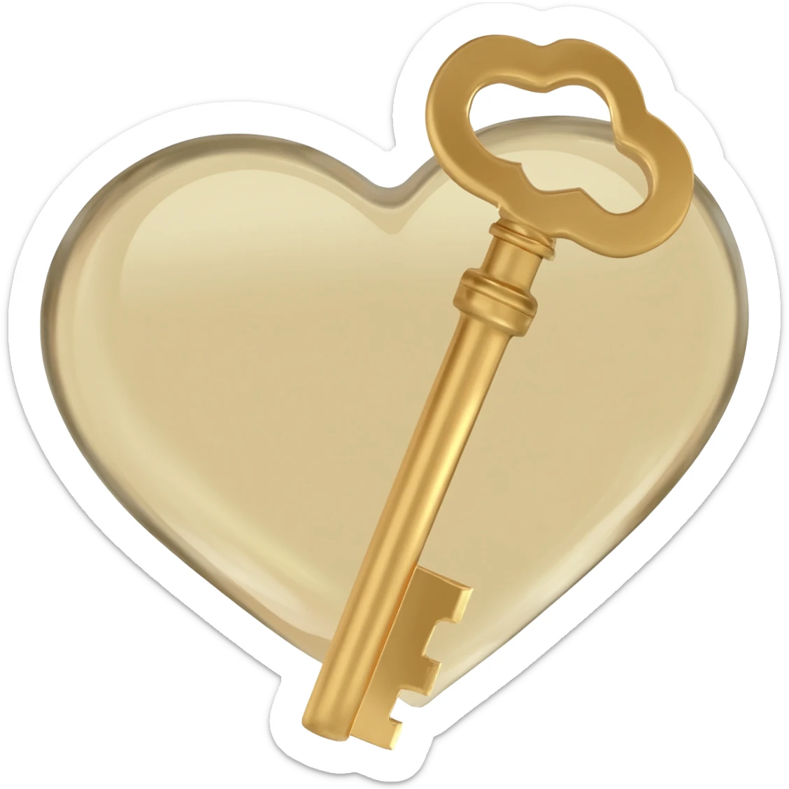 beige glass heart with a golden key sticker
