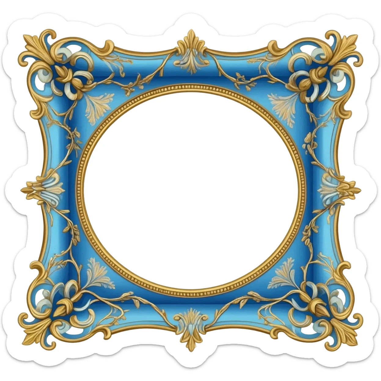 vintage rococo blue dainty floral frame sticker