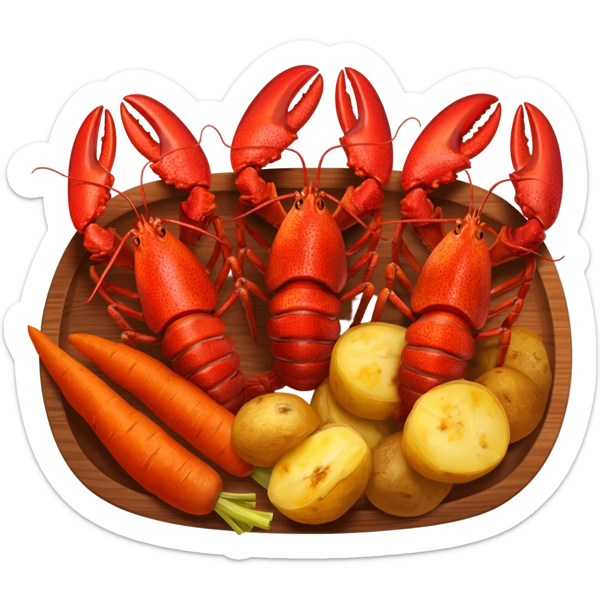 Three lobsters with potatos and carrots baked sticker