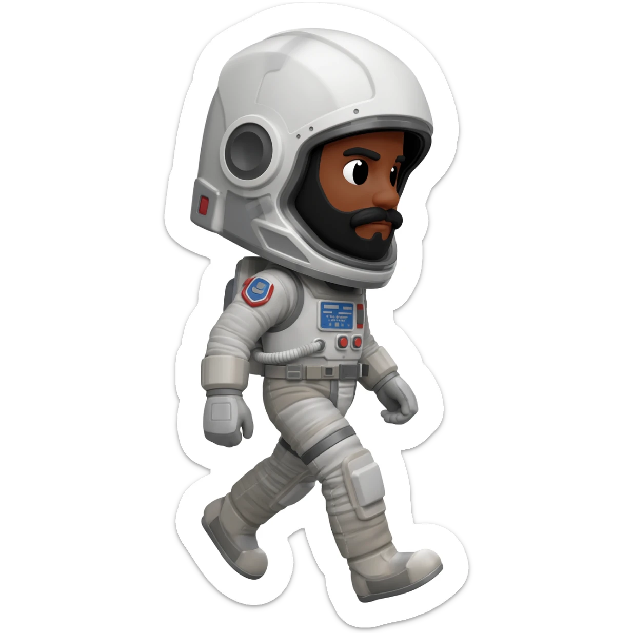 astronaut star wars with helmet walking space brown skin, black eyes, glasses and beard  black hair show body sticker