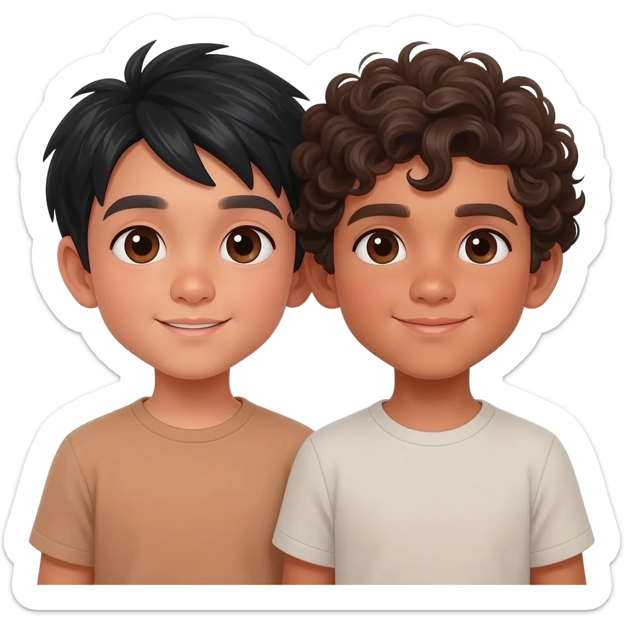 2 boys in love. One Asian a light tan with black hair and one Mexican with curly brown hair light tan skin. Both dark brown eyes sticker