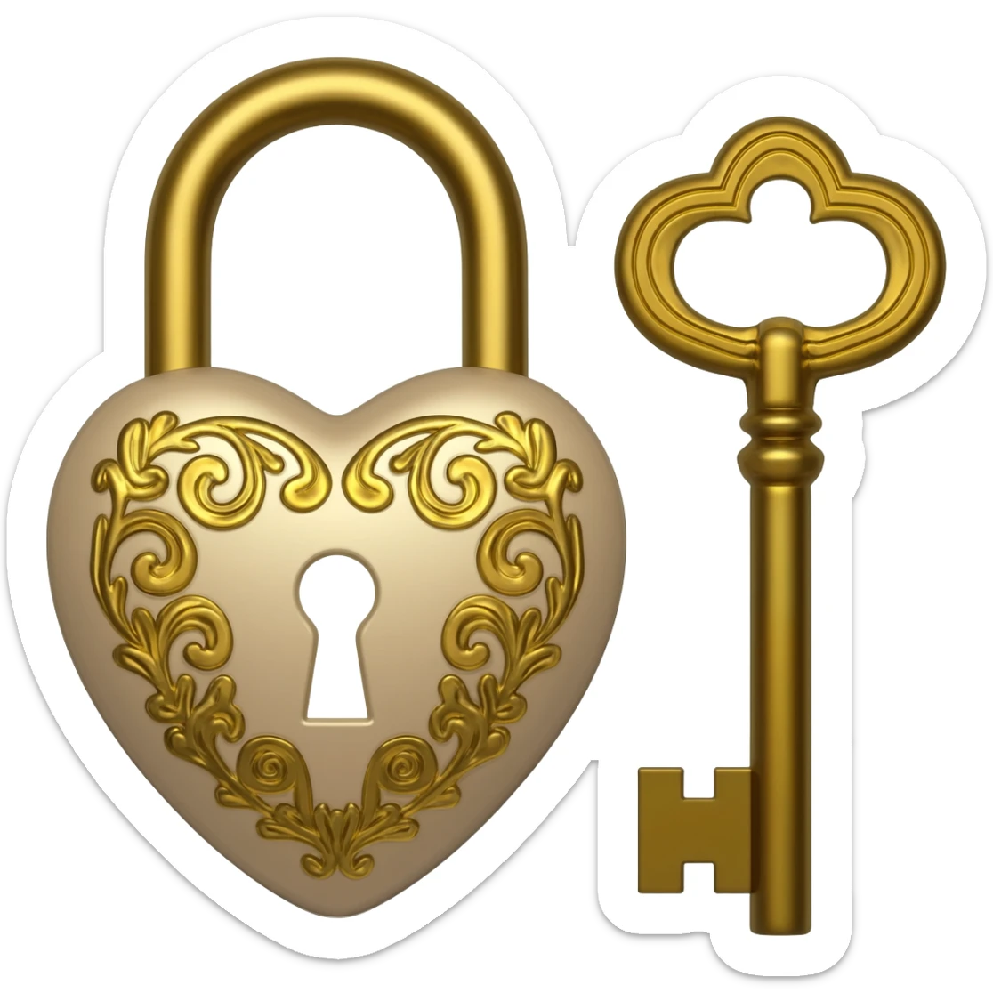 vintage beige heart-shaped lock and key sticker