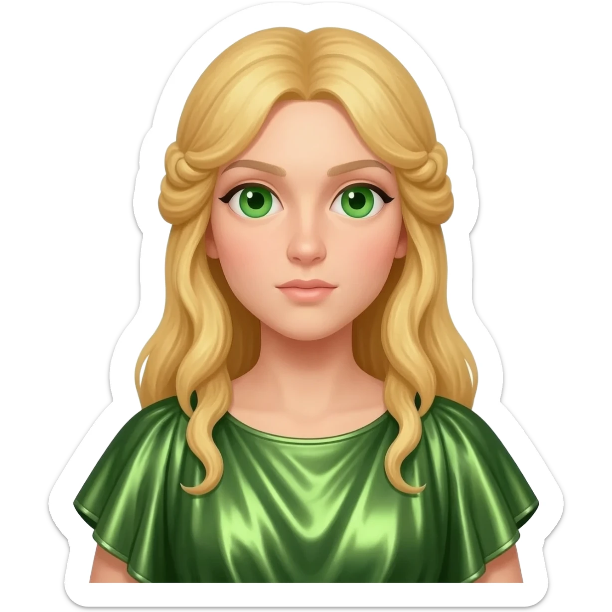 Ceres from Roman Mythology with green eyes, long blonde hair, green metallic peplos sticker
