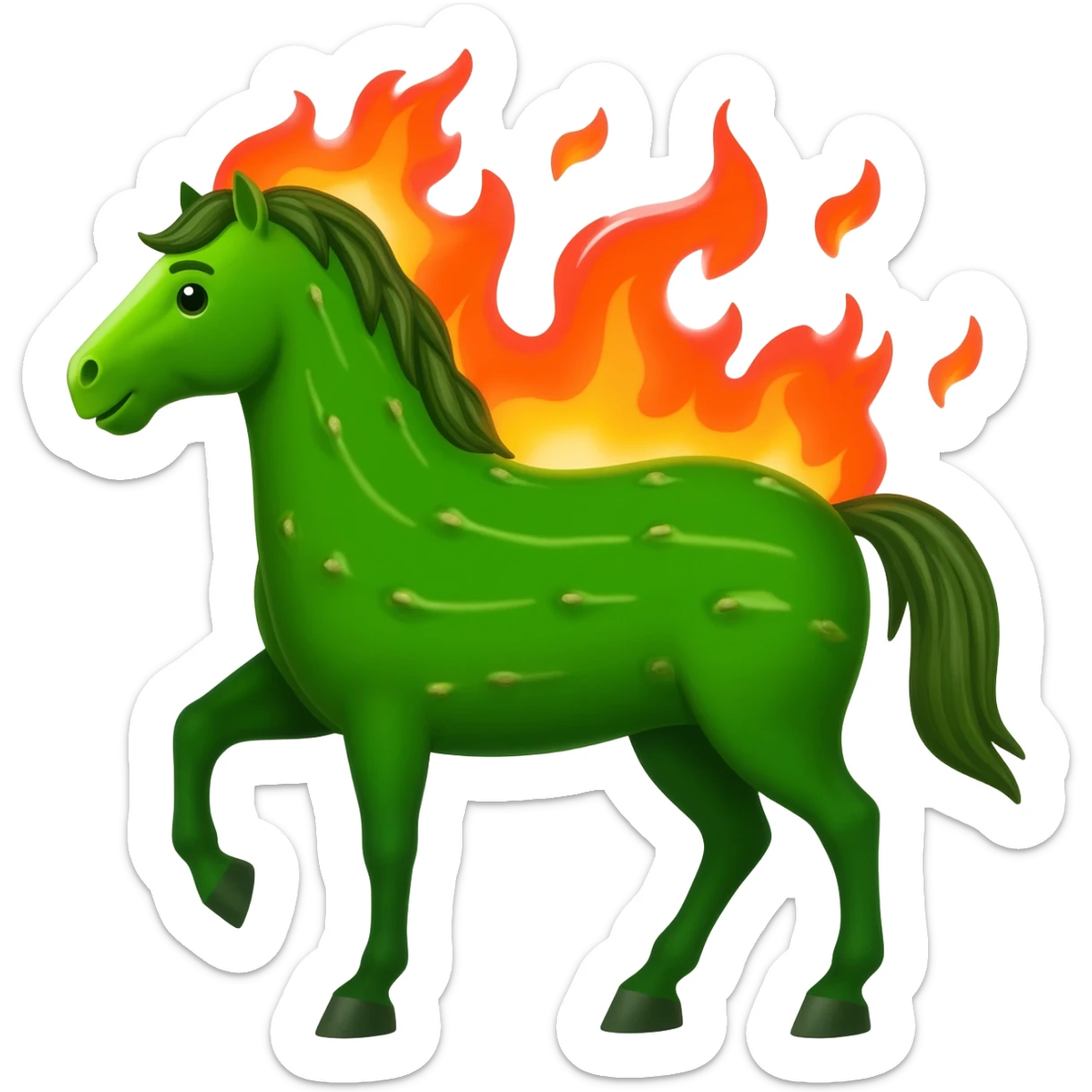 A cucumber horse on fire sticker