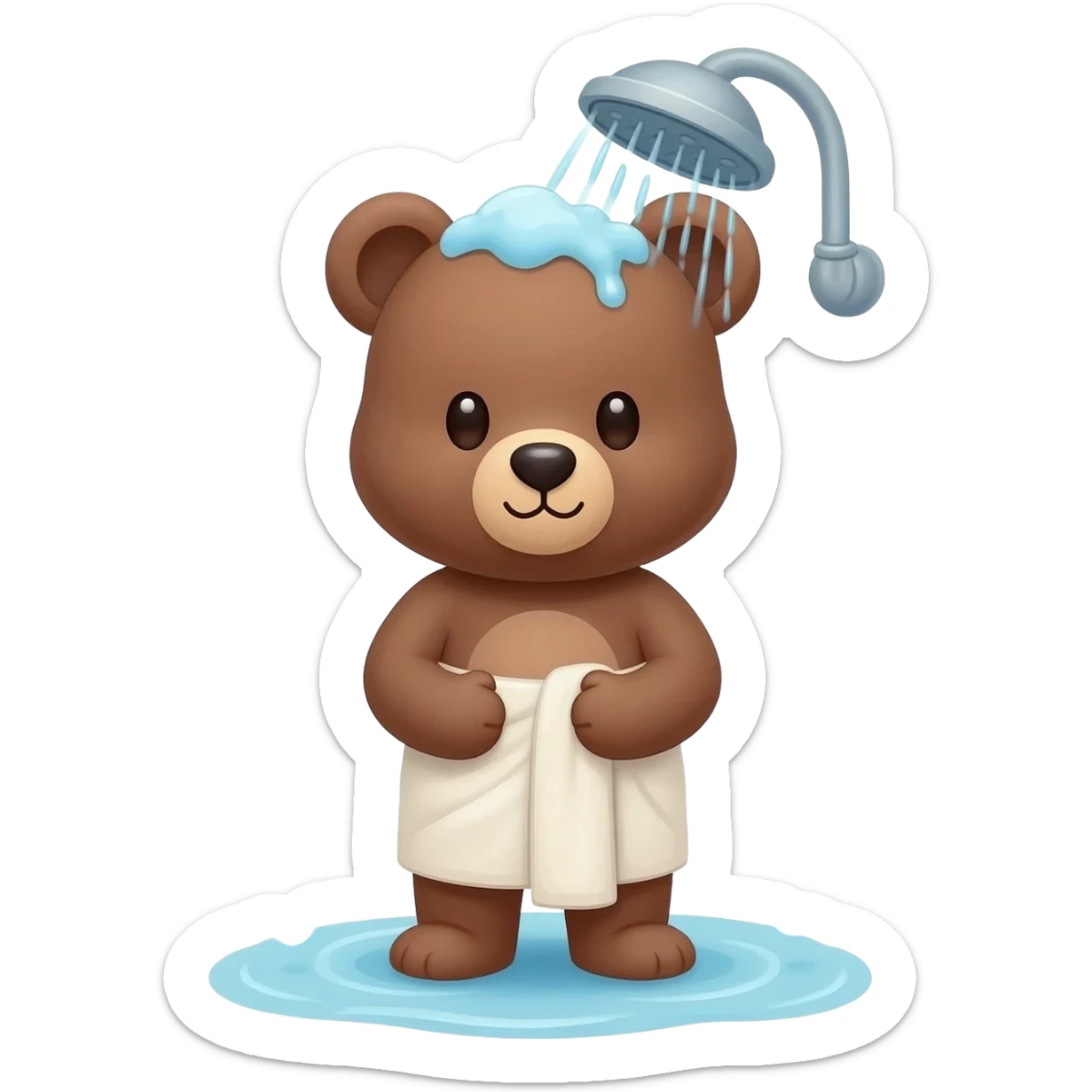 Cute bear coming out of the shower with towel on him sticker