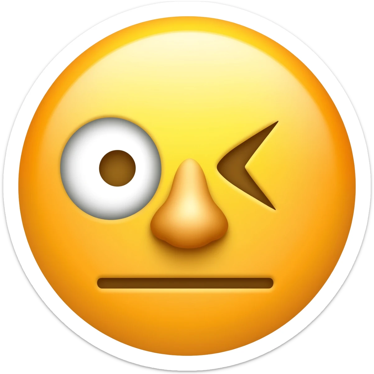 An emoji with a line mouth, one eye and a huge nose sticker