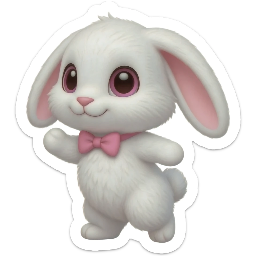 Cute white bunny with pink bowtie sticker