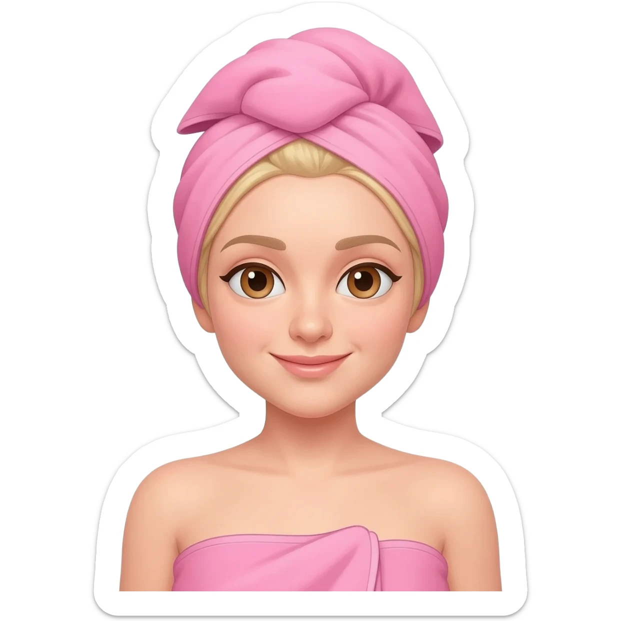 Light fair tone skin light brown eyes wearing pink head and body towel blonde hair sticker