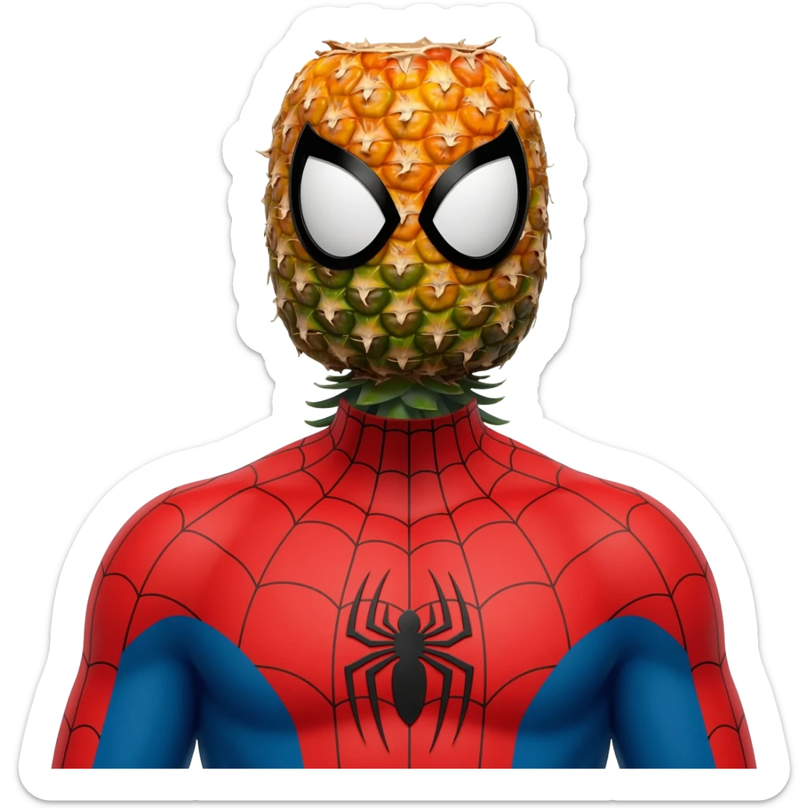 Upside-down pineapple attached to a spider man body sticker