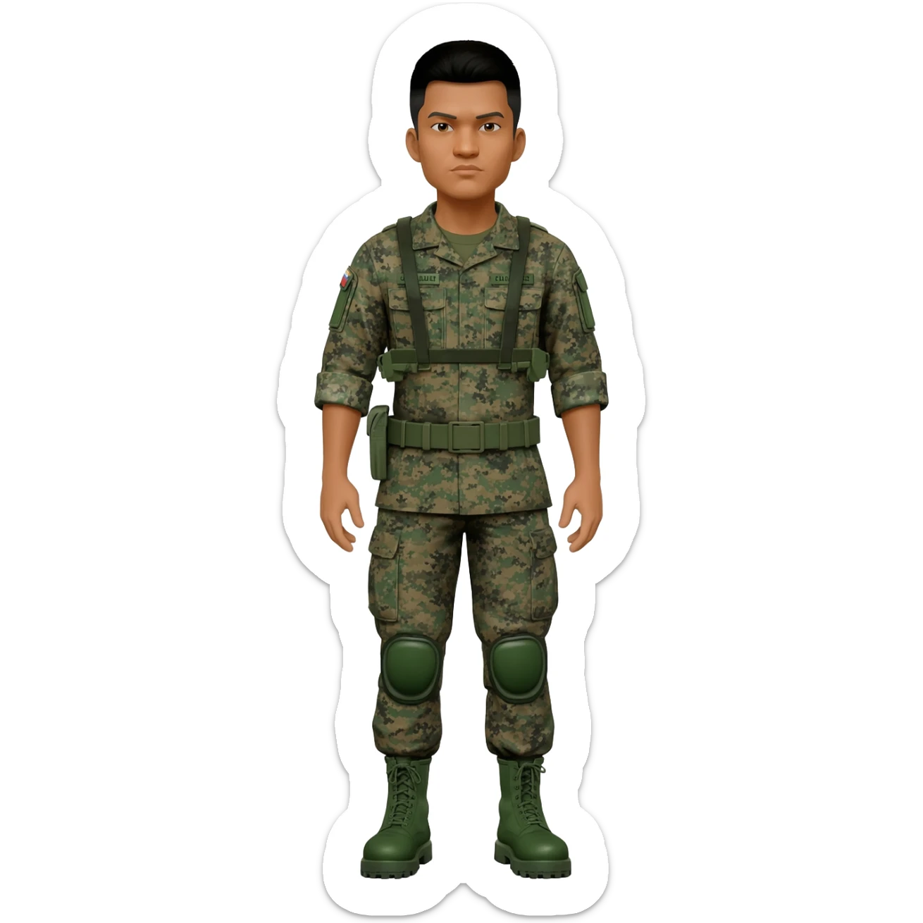 Filipino soldier bdu camo with green combat boots no plate carrier and no belt no knee pads sticker