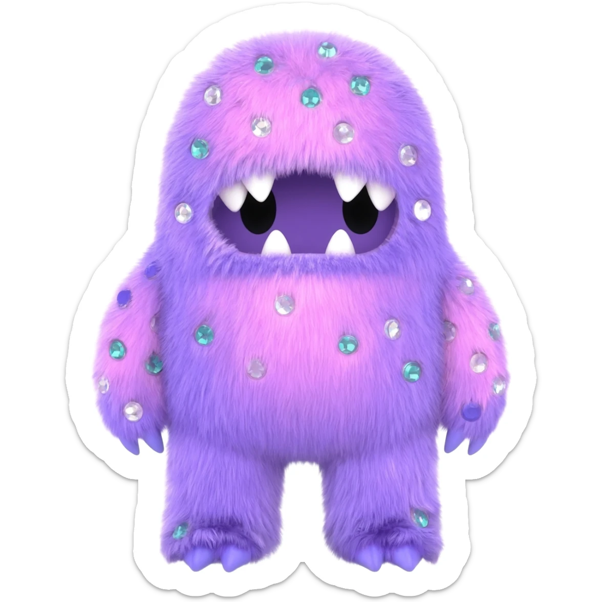 neon pastel kawaii bedazzled sea monster with fur    sticker