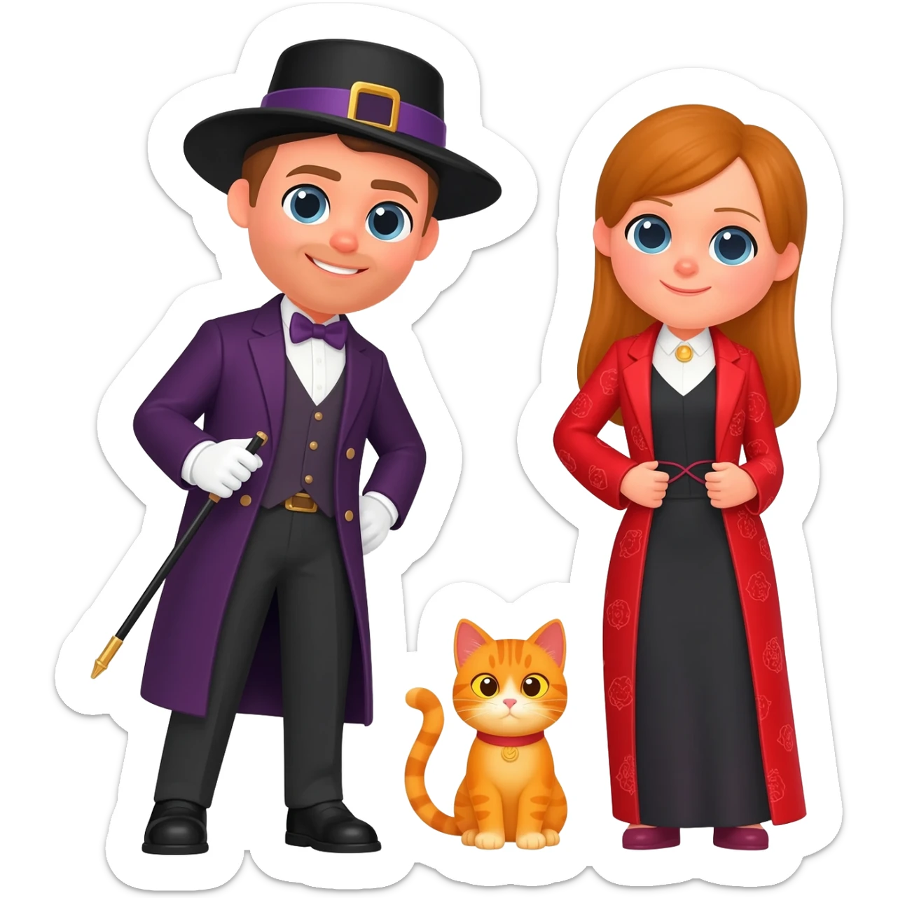 magician couple and their pet cat sticker