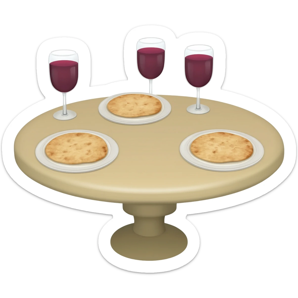 light color round table with 3 glass of wine and 3 plates of plain pita sticker