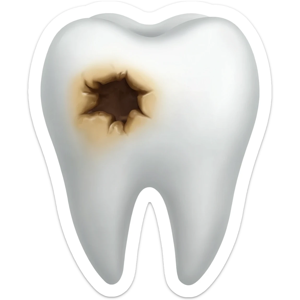 a tooth with caries, into the middle of the crown of the tooth, and give it depth to make look it like a really serious caries sticker