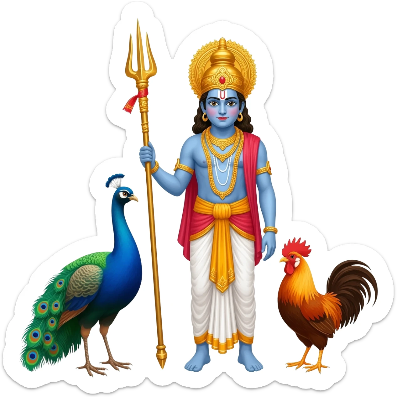 Lord muruga with vel and peacok and roosteryoung teen sticker