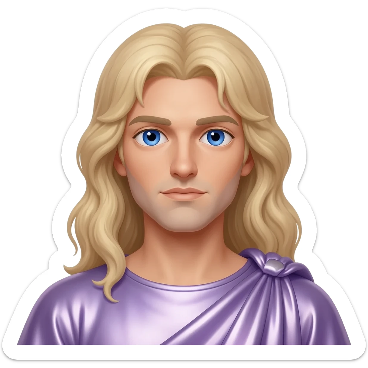 Jupiter from Roman Mythology with blue eyes, long light blonde hair, lilac metallic toga sticker