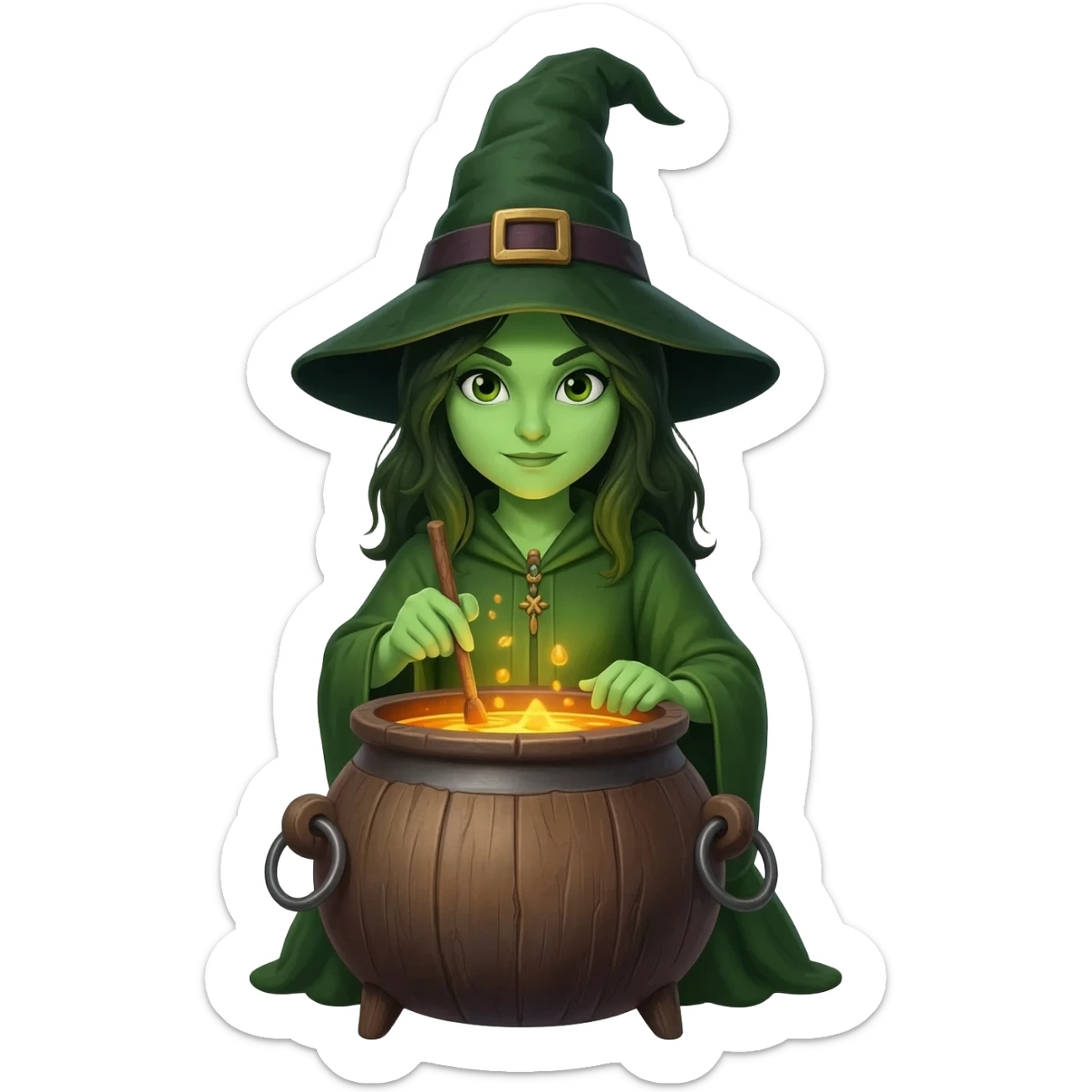 green witch cooking potion sticker