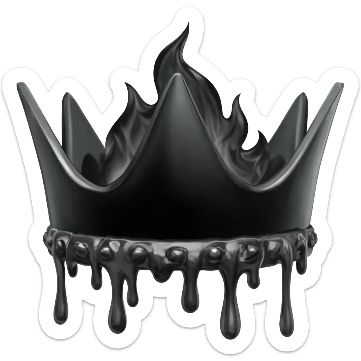generate a black crown with black blood and black flames sticker