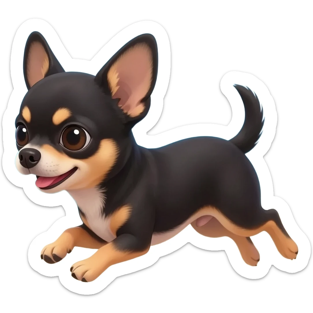 Bébé chihuahua noir marrant poil courut en vacances à la plage une poil courte sticker