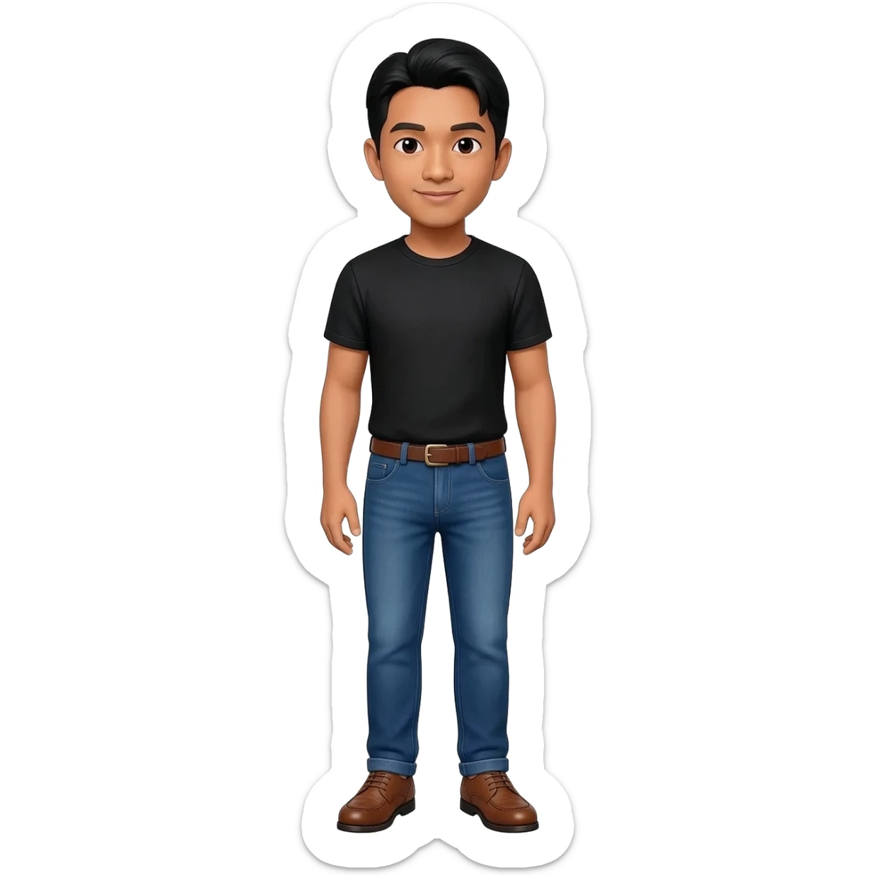 Filipino man black tshirt and denim blue pants and brown shoes  sticker