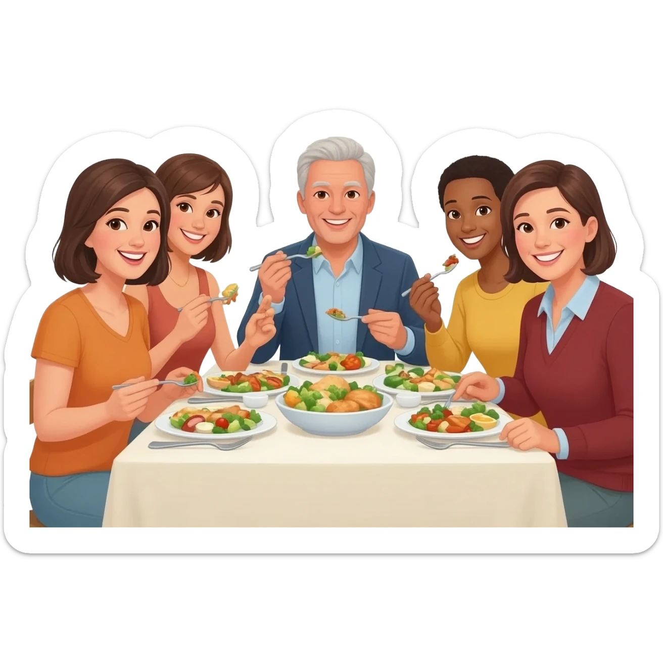 personas comiendo felices sticker