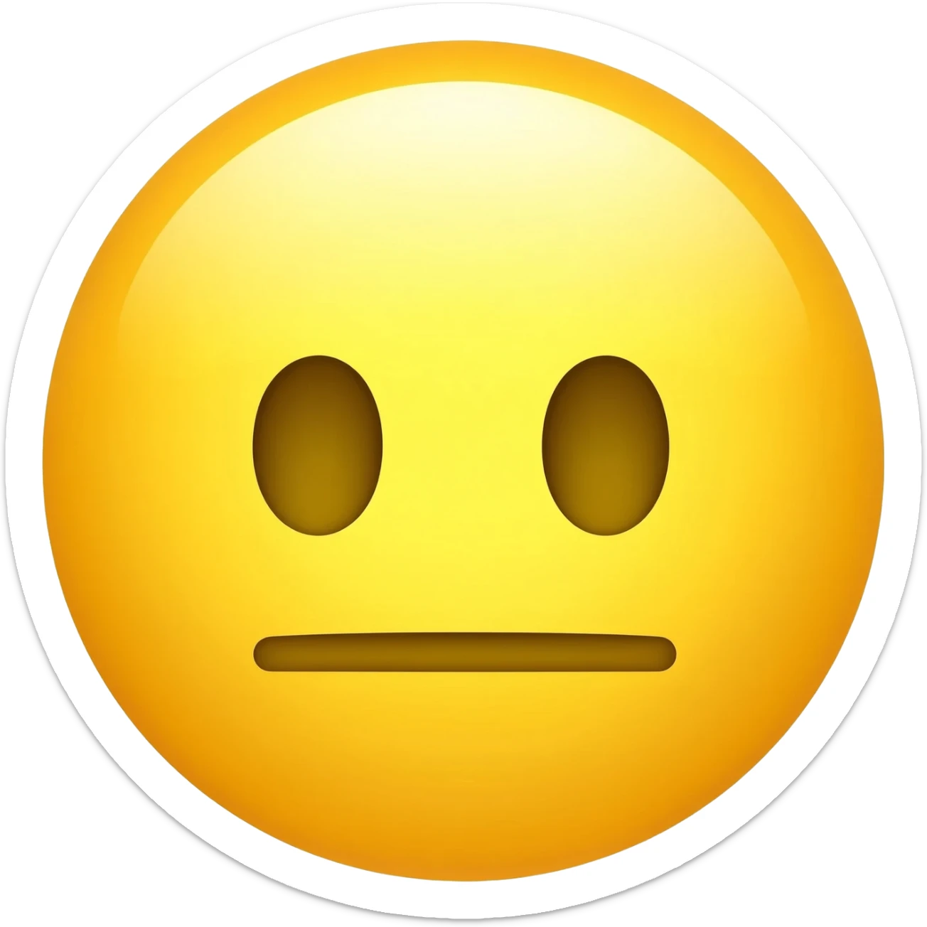 Yellow circle with no eyebrows and nose and the face feeling is neutral and the mouth is neutral its not smiling or frowning it looks like this symbol "—" sticker