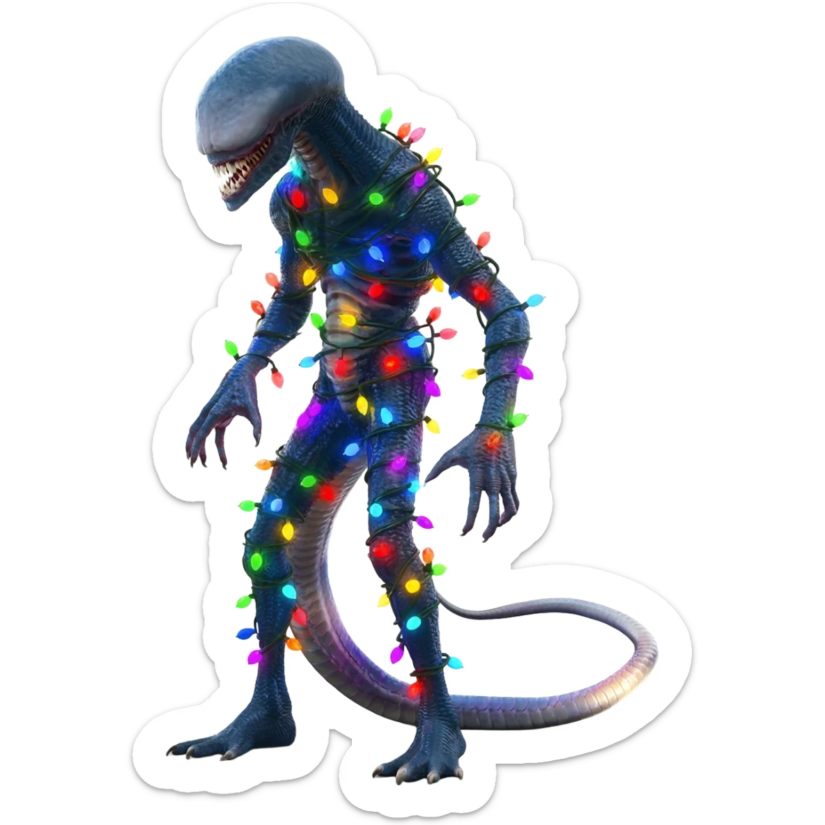Demogorgon from stranger things with Christmas light wrapped around it sticker