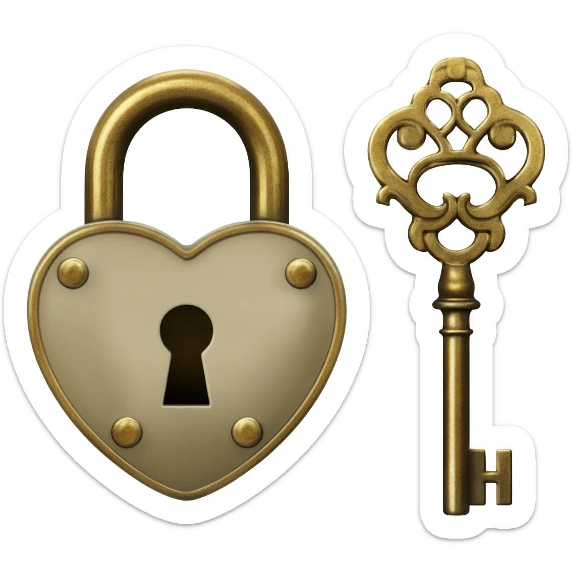 vintage beige heart-shaped lock and key sticker