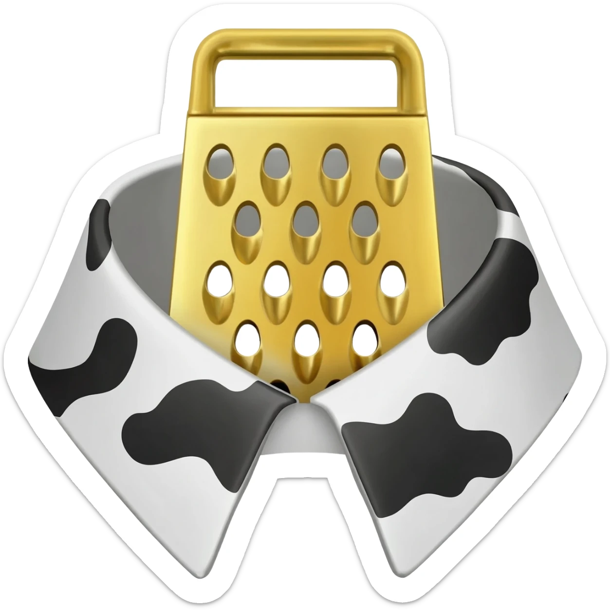 plain gold grater on a collar with black and white cow pattern sticker