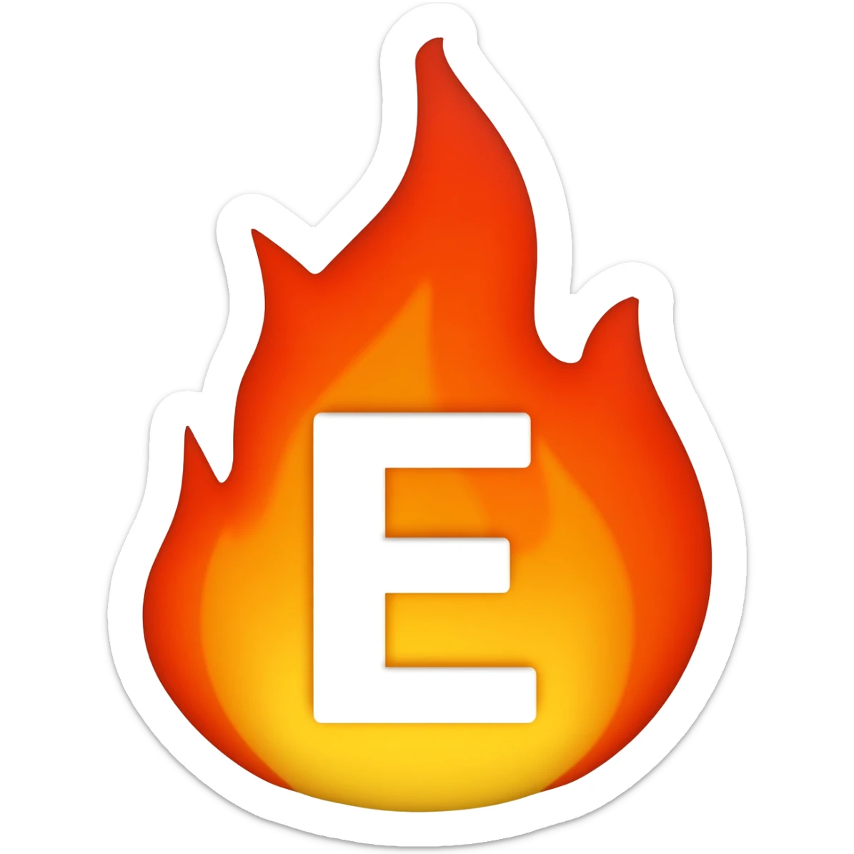 a flame with a white E in it sticker