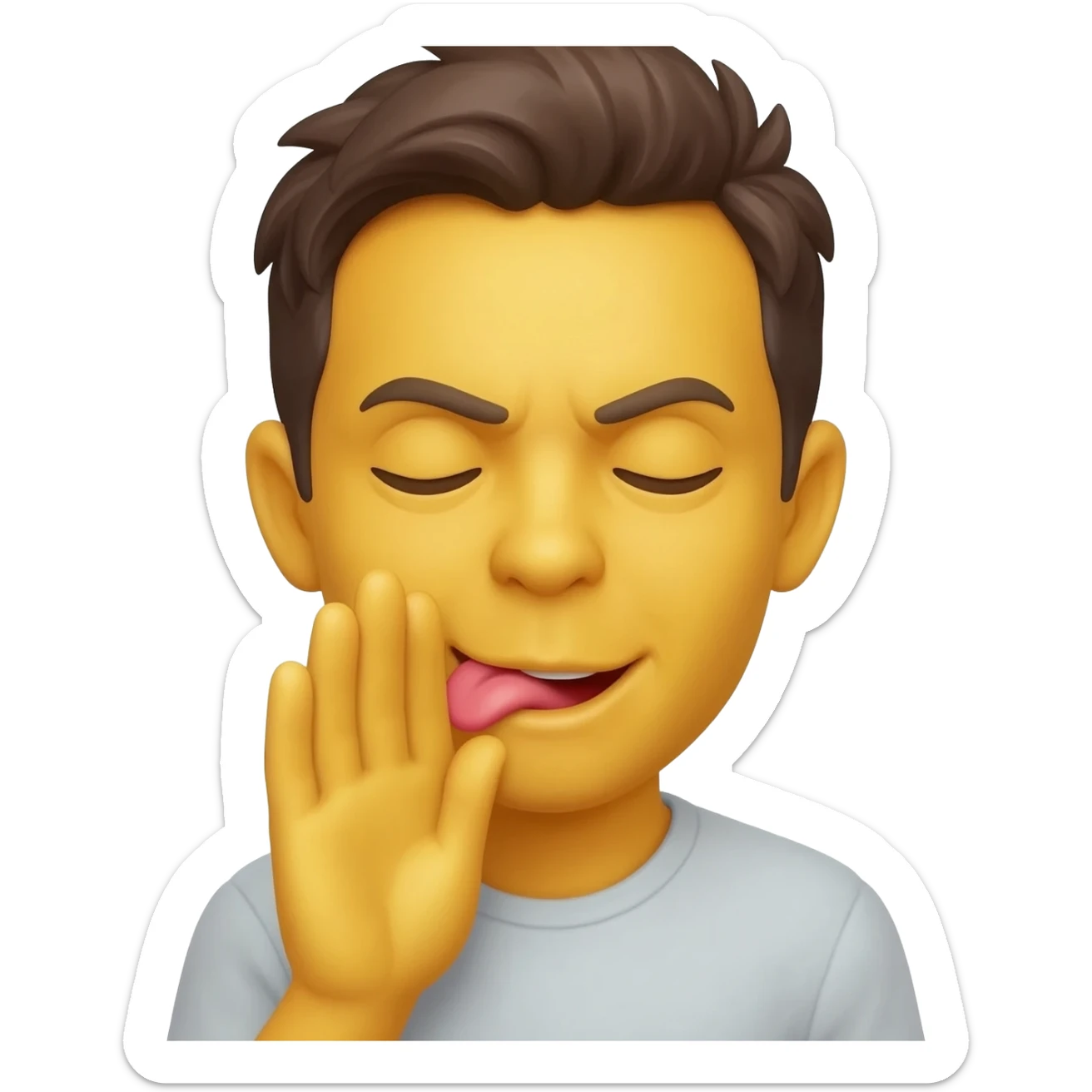 Make an emoji that is telling a secret but sticking out it’s tongue And make it a classic yellow emoji and the hand right next to the moutb sticker