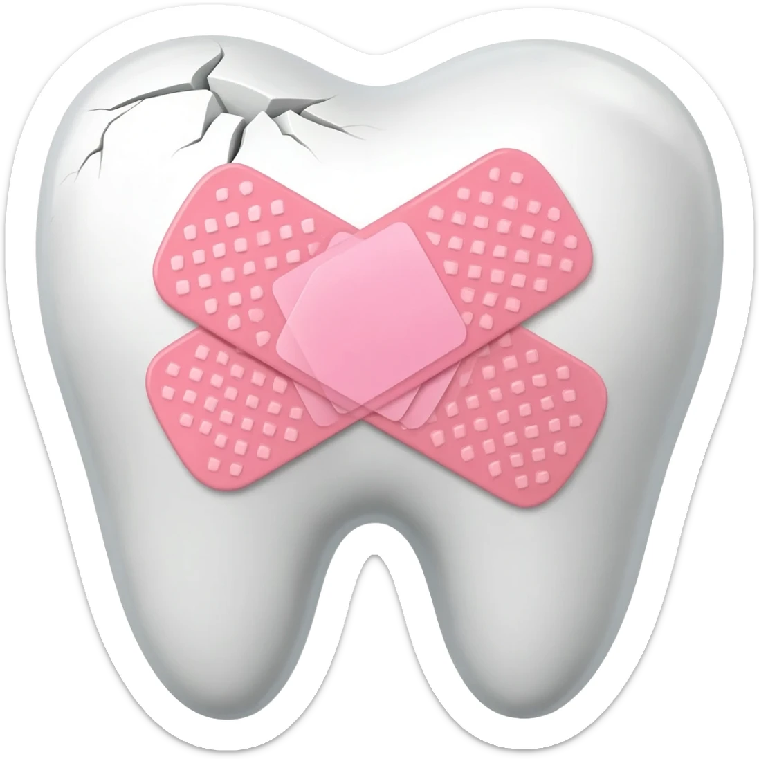 create a feminine cracked/broken tooth with a pink band aid on the crack sticker