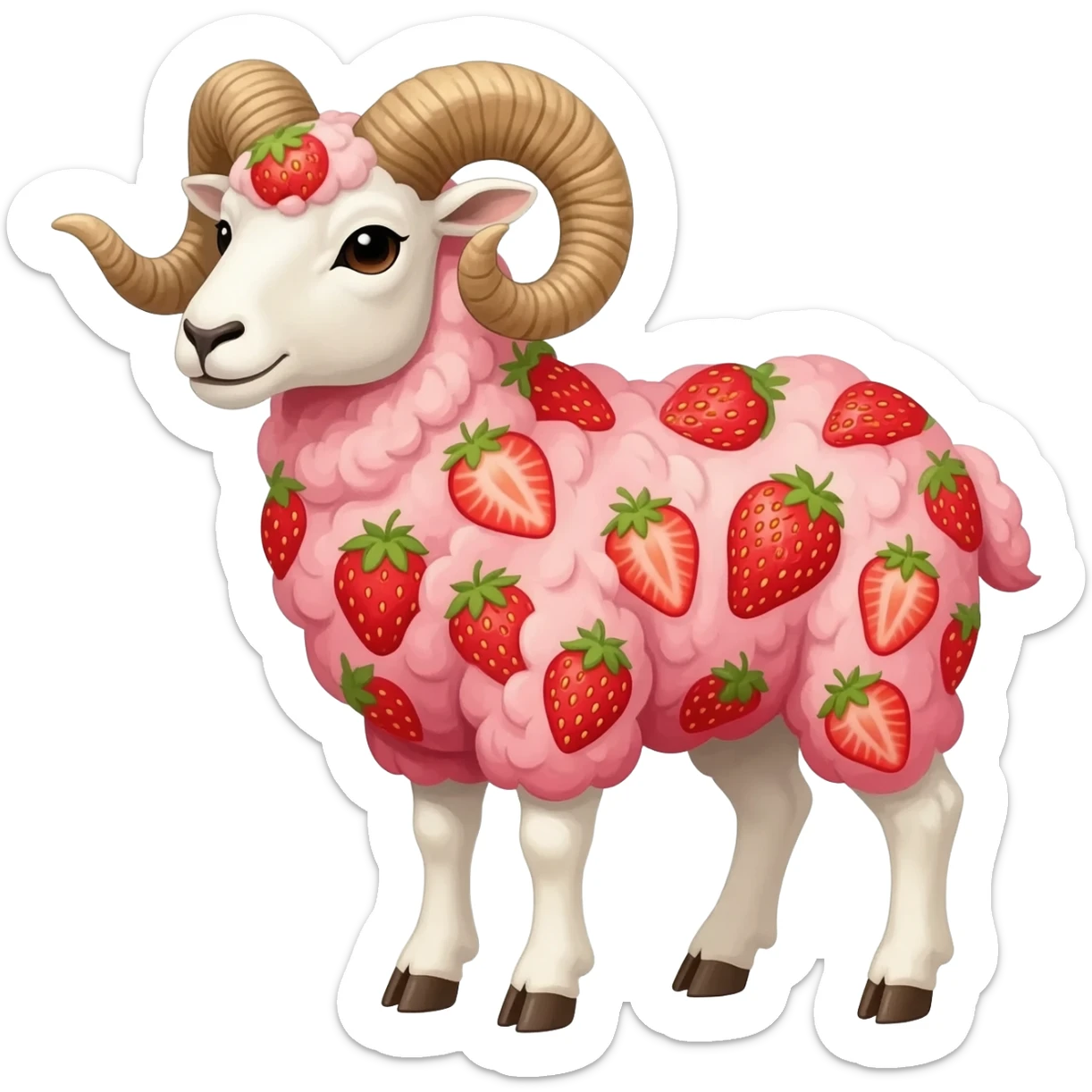 strawberry pattern ram with horns sticker
