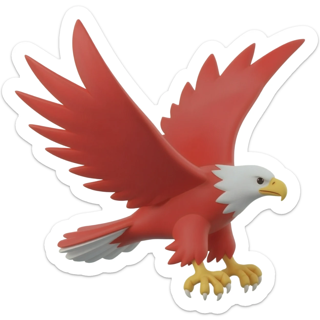3D icon of a red eagle wing in flight, dynamic pose, blue and yellow speed lines, white background, minimalist logo style sticker