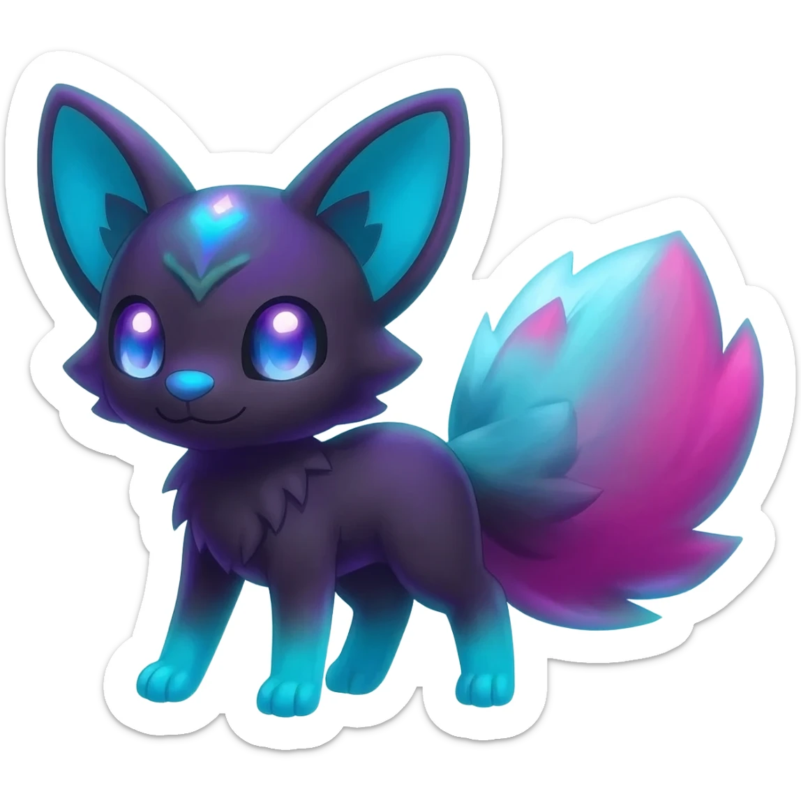 Colorful bioluminescent dark abysmal abyssal neon-glowing Trico-Sergal-Furret-Ferret-Wolverine-Vernid-furry-fursona-fusion-Fakemon-animal-hybrid-creature, full body sticker