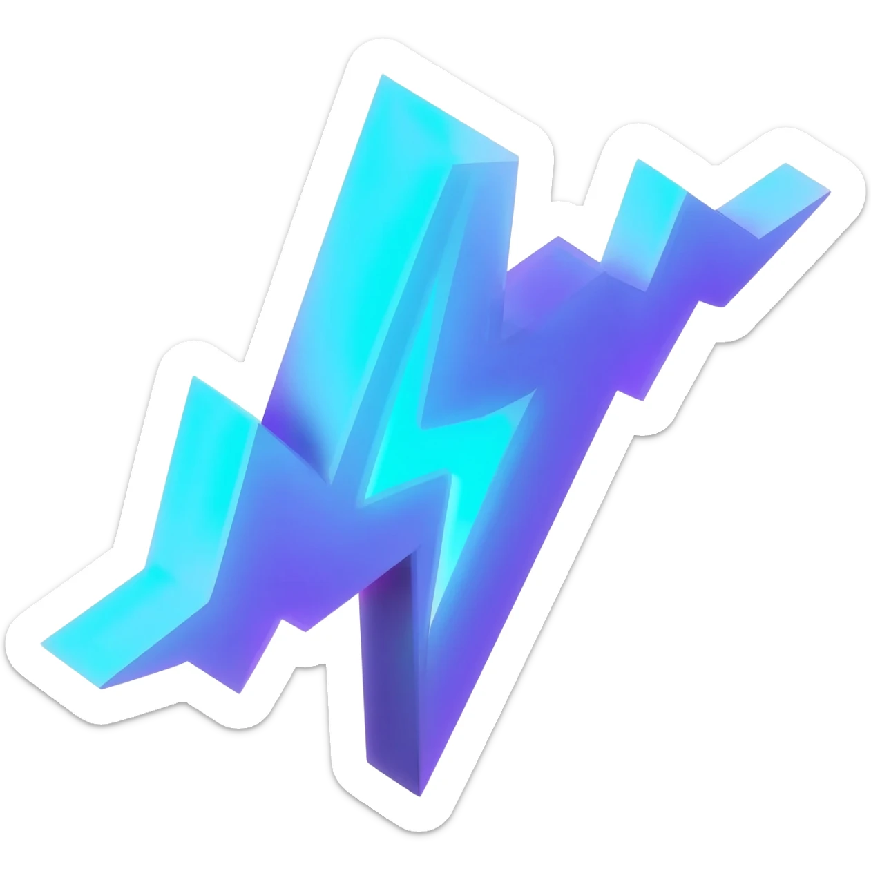 A high-quality 3D isometric icon of a glowing pulse wave or a stylized lightning bolt representing data flow. Neon cyan and deep purple colors. Clean sharp edges, minimalist flat design style, white background, high resolution, centered. sticker