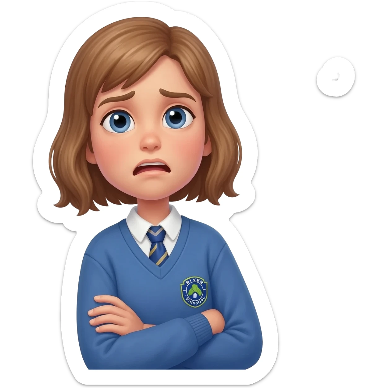 girl from river primary school shrugging with thought bubble containing mathematical symbols. Girl looks confused sticker